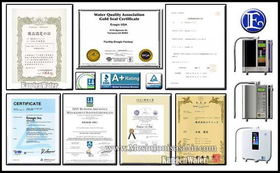 sertifikasi dan penghargaan kangen water enagic